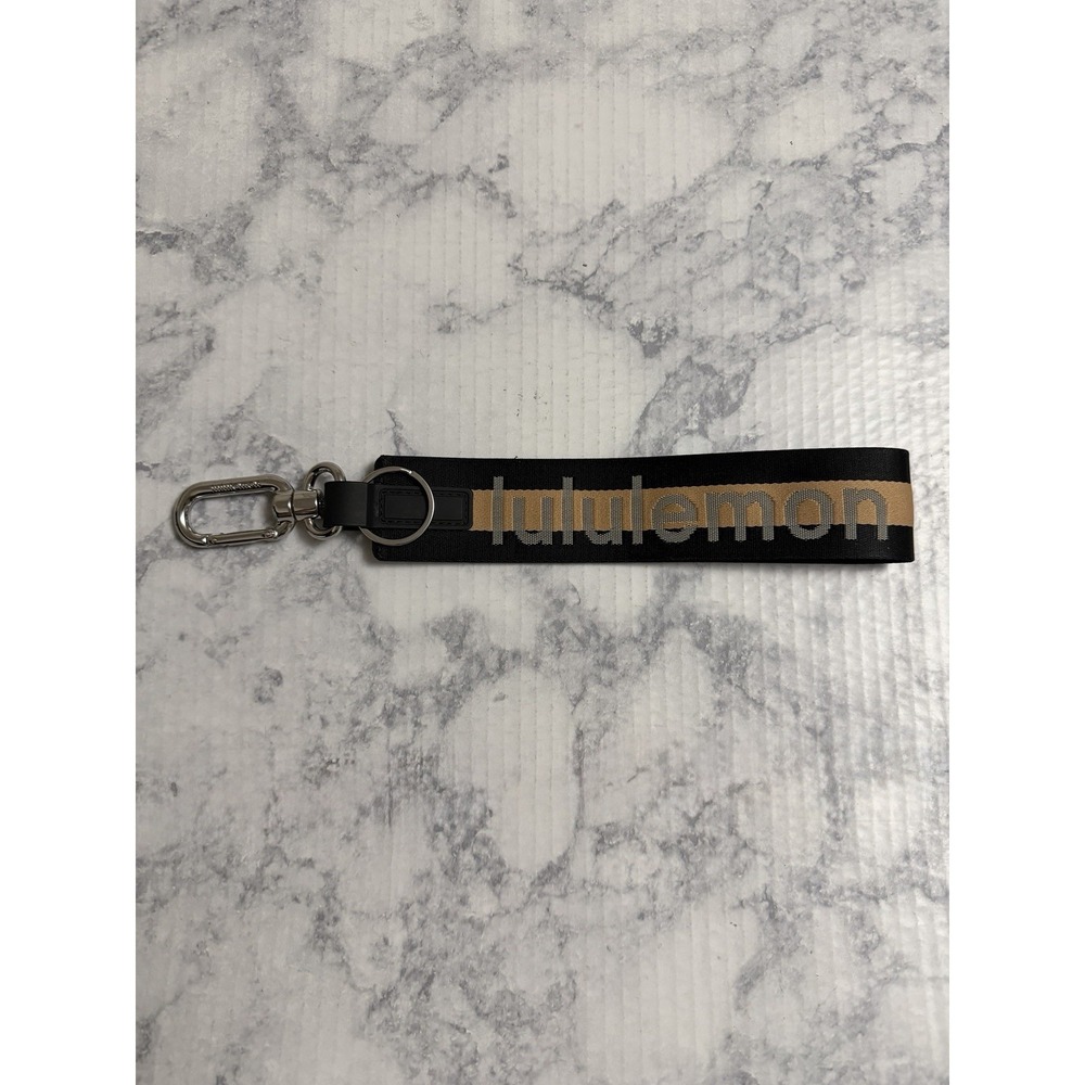Lululemon Never Lost Keychain Black Beige Stripe Keychain Lanyard Keyring Clip